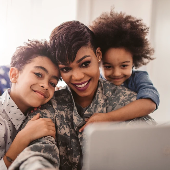 A mother and two children's taking selfie with smile.