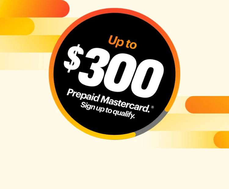 $300 Brightspeed Prepaid Mastercard on an orange background image
